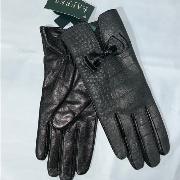 Lauren Ralph Lauren Black Gloves with Bow Detail - Picture 2 of 4